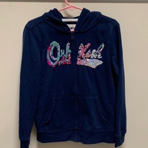 Oshkosh girls navy blue sweatshirt with flip Sequins Size 5.